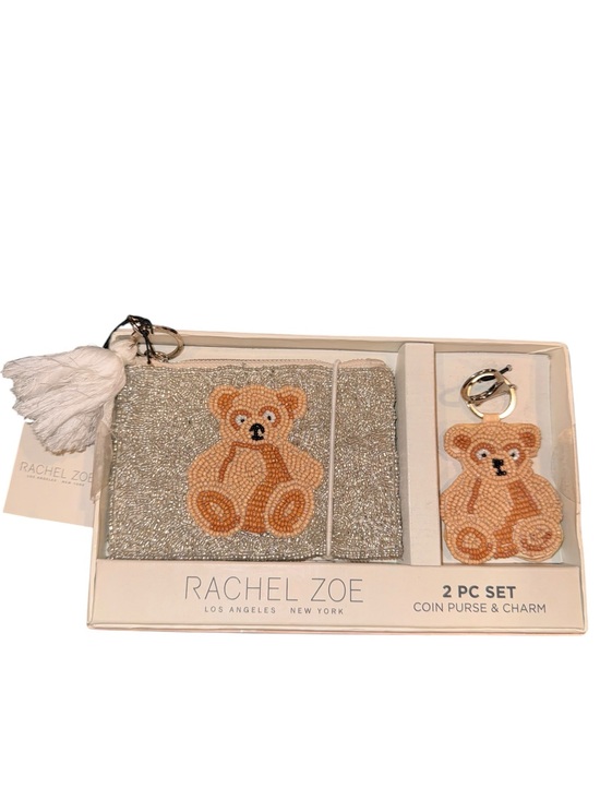 Rachel Zoe Handbags - Rachel Zoe Silver Beaded Coin Purse with Tan Teddy Charm